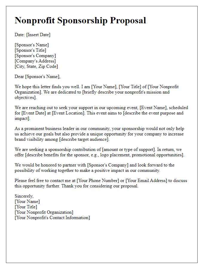 Letter template of nonprofit sponsorship proposal