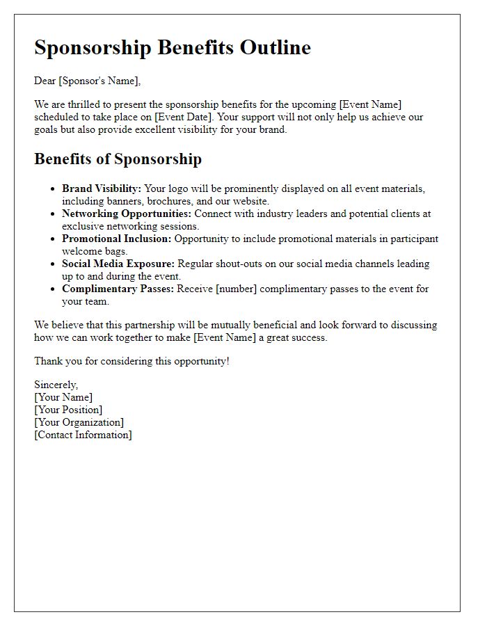 Letter template of sponsorship benefits outline