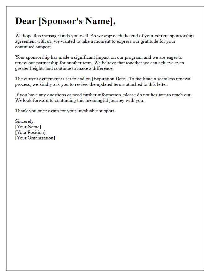 Letter template of sponsorship renewal notice