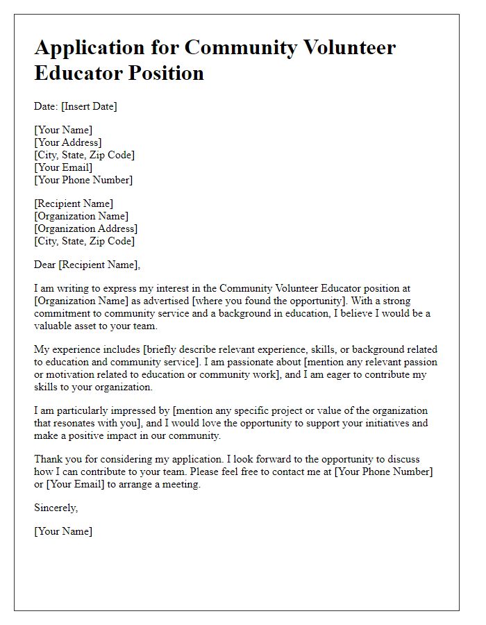 Letter template of application for community volunteer educators