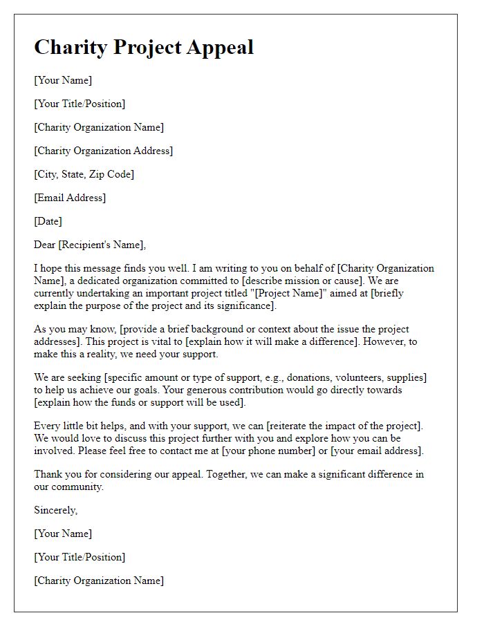 Letter template of a charity project appeal