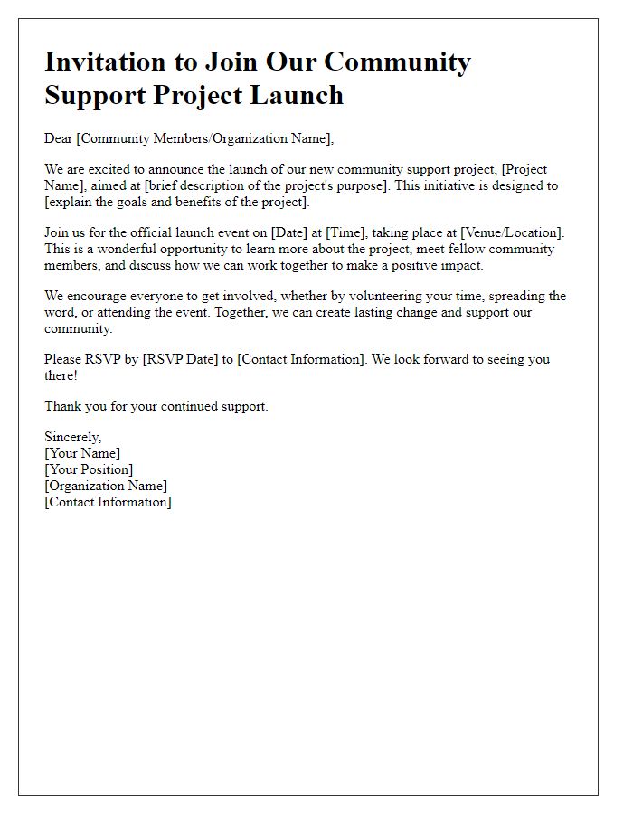 Letter template of a community support project launch