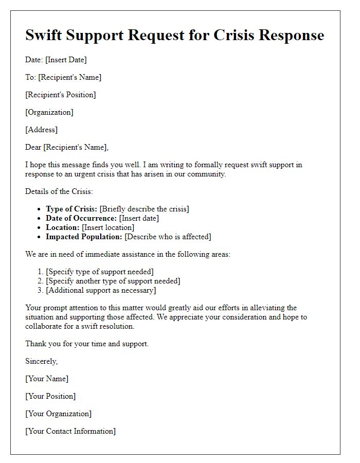 Letter template of swift support request for crisis response