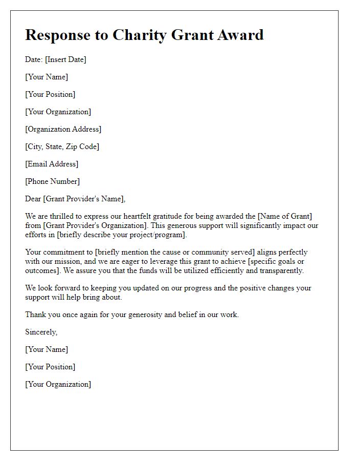 Letter template of response to charity grant award