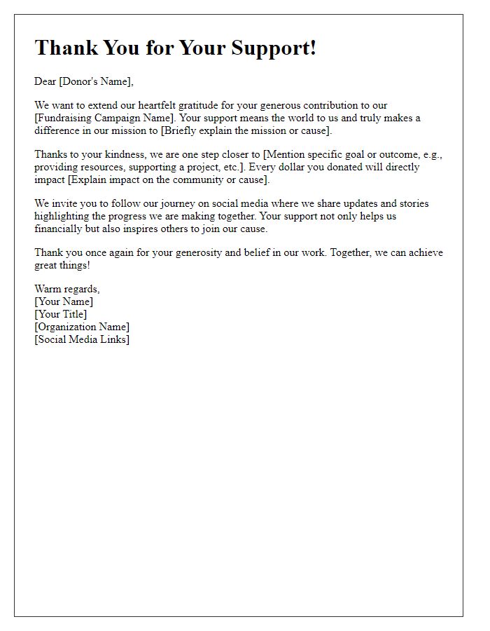 Letter template of social media fundraising appreciation message