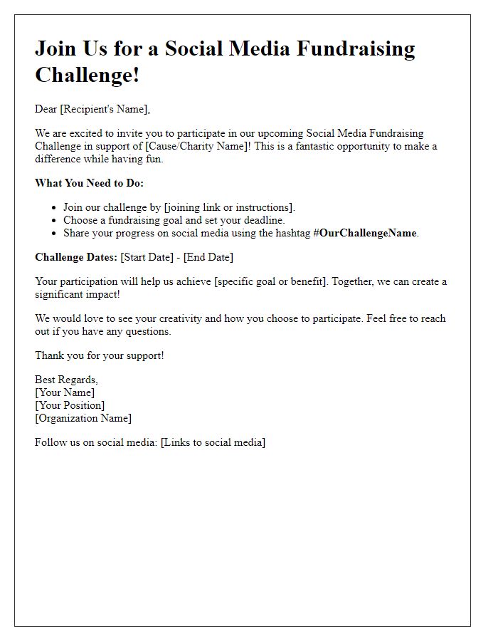 Letter template of social media fundraising challenge invitation