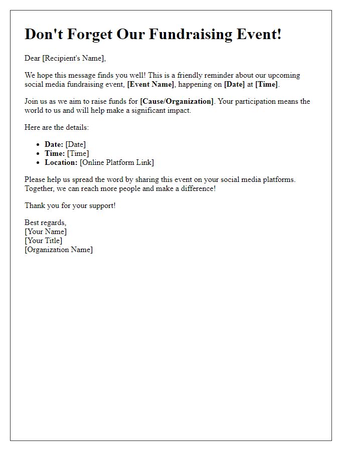 Letter template of social media fundraising event reminder