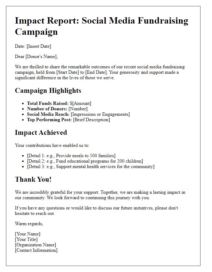 Letter template of social media fundraising impact report