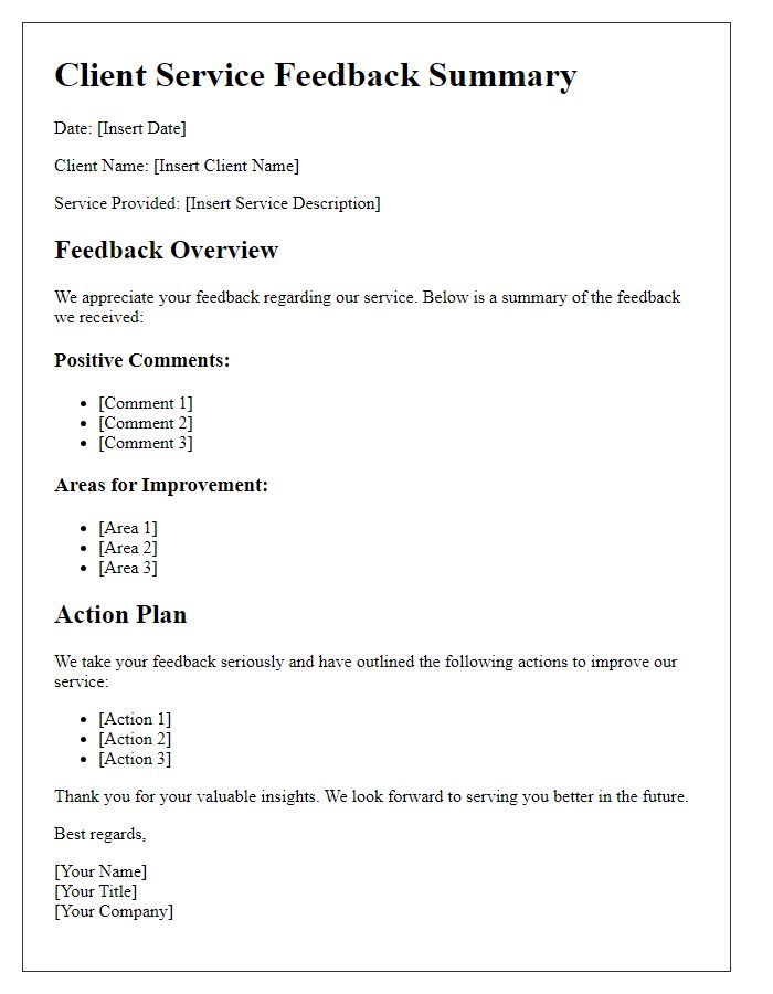 Letter template of client service feedback summary