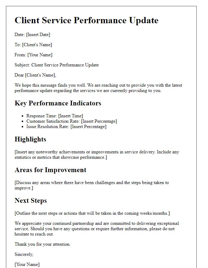 Letter template of client service performance update