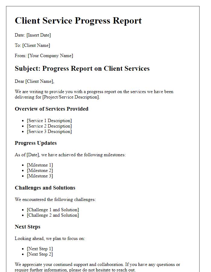 Letter template of client service progress report