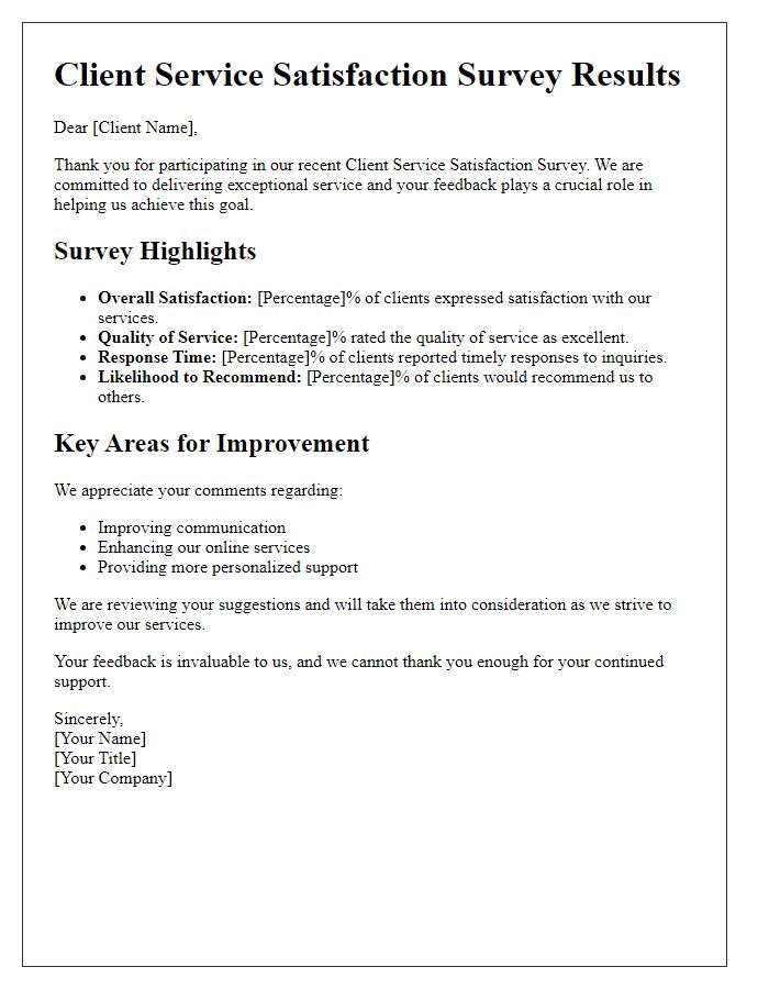 Letter template of client service satisfaction survey results