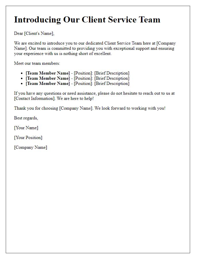 Letter template of client service team introduction