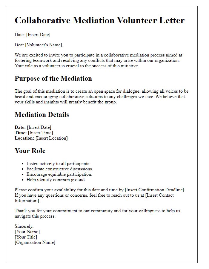 Letter template of collaborative mediation for volunteers