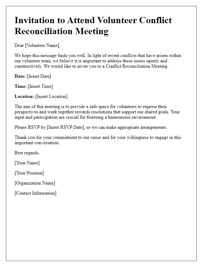 Letter template of volunteer conflict reconciliation invitation