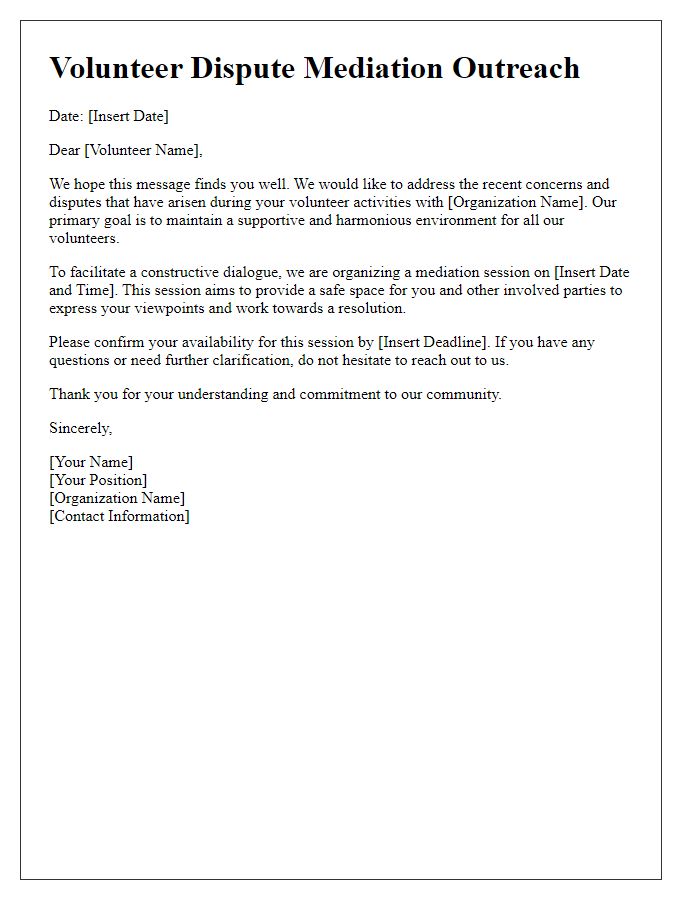 Letter template of volunteer dispute mediation outreach