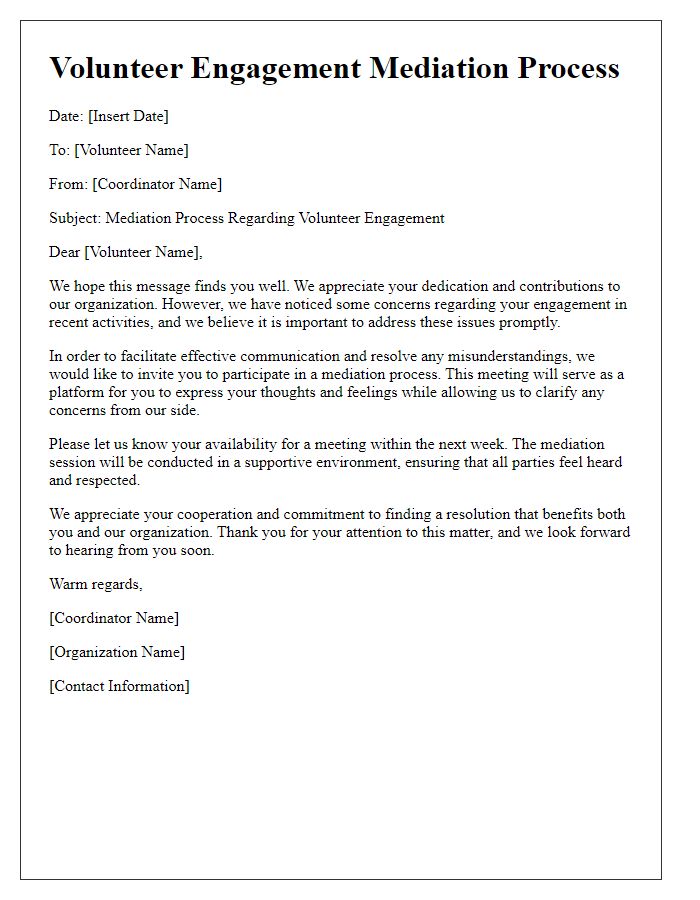 Letter template of volunteer engagement mediation process