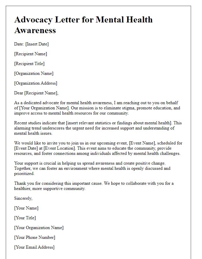 Letter template of nonprofit advocacy for mental health awareness