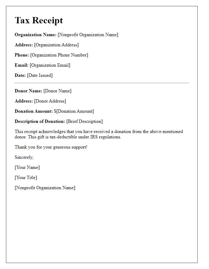 Letter template of nonprofit tax receipt for donors