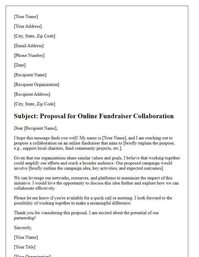 Letter template of online fundraiser collaboration proposal.