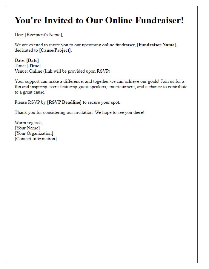 Letter template of online fundraiser invitation.