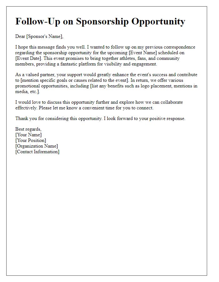 Letter template of sponsorship follow-up for sports event.