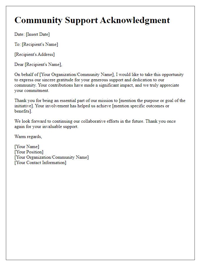 Letter template of Community Support Acknowledgment