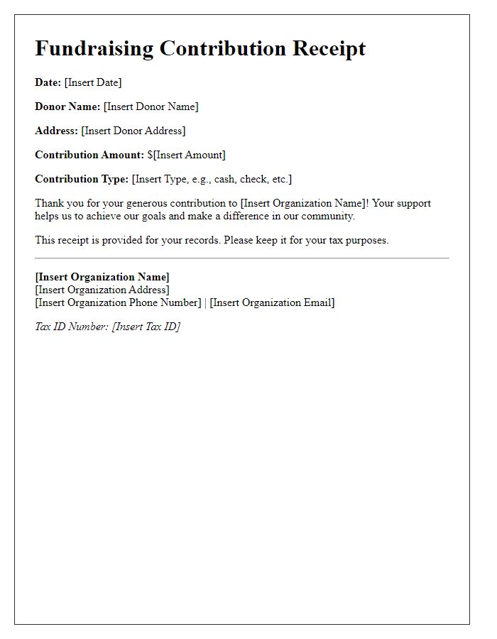 Letter template of Fundraising Contribution Receipt