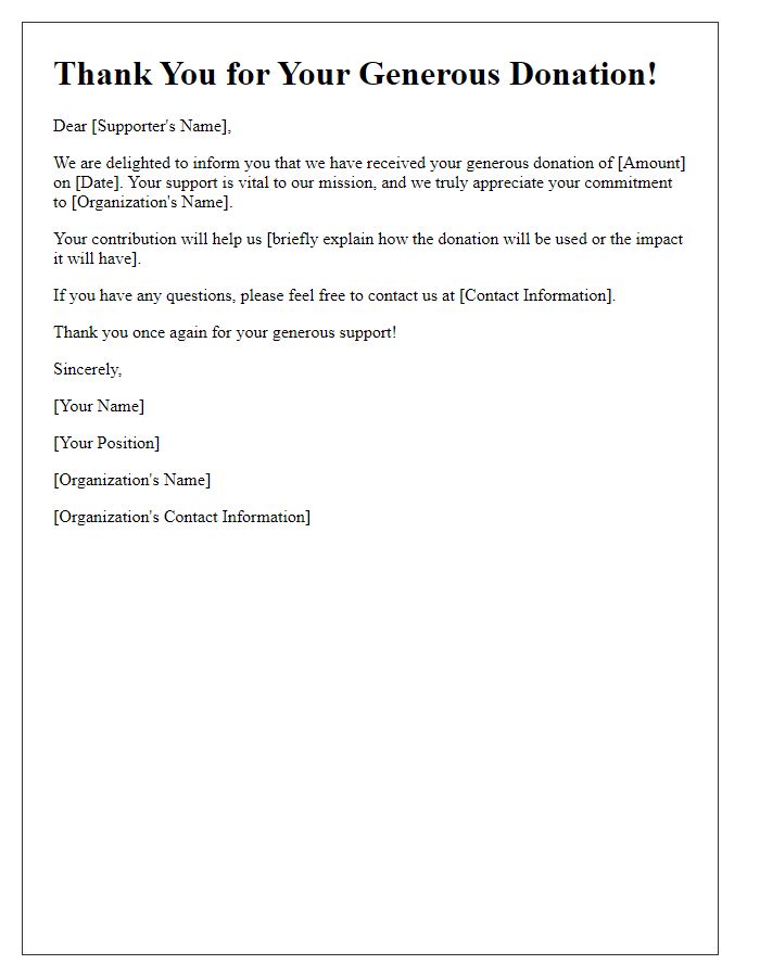 Letter template of Supporter Donation Confirmation