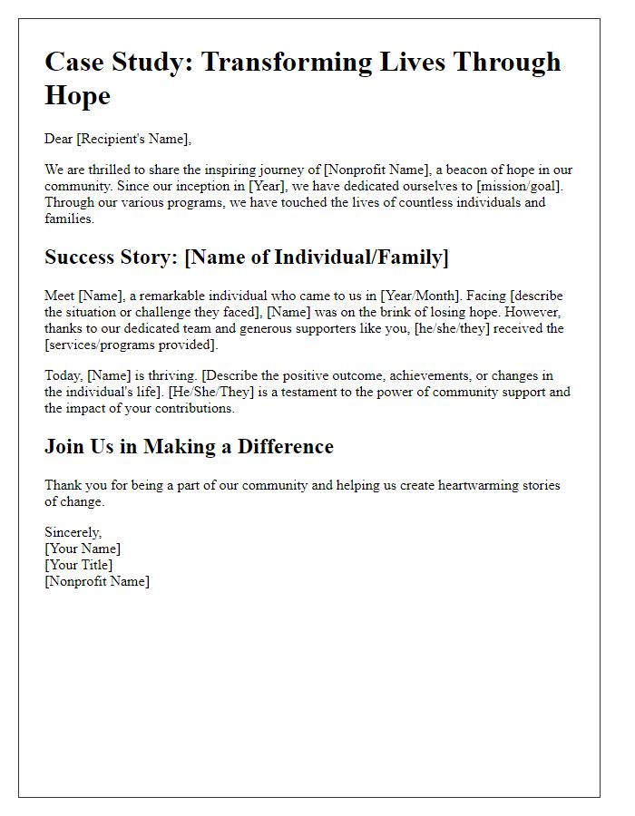 Letter template of heartwarming nonprofit case studies