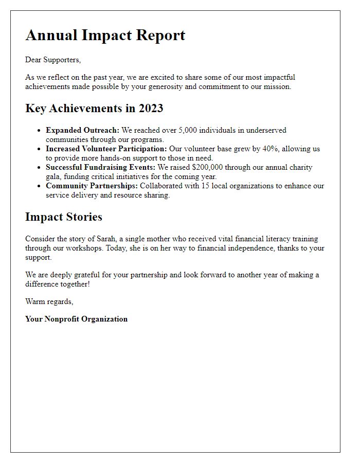 Letter template of impactful nonprofit achievements