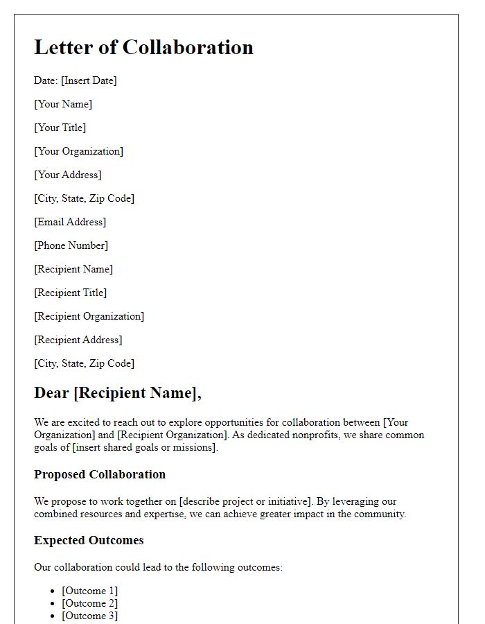 Letter template of nonprofit collaborations and outcomes