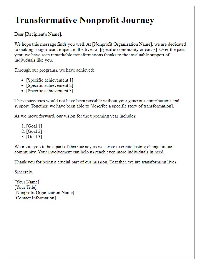 Letter template of transformative nonprofit journeys