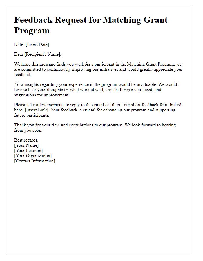 Letter template of feedback request for matching grant program