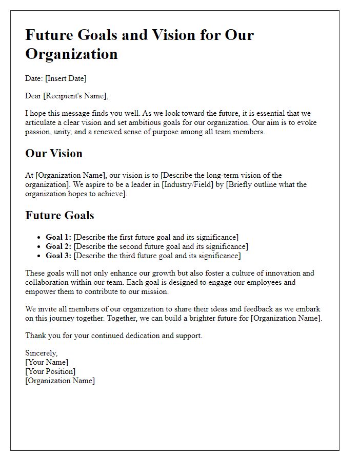 Letter template of future goals and vision for the organization