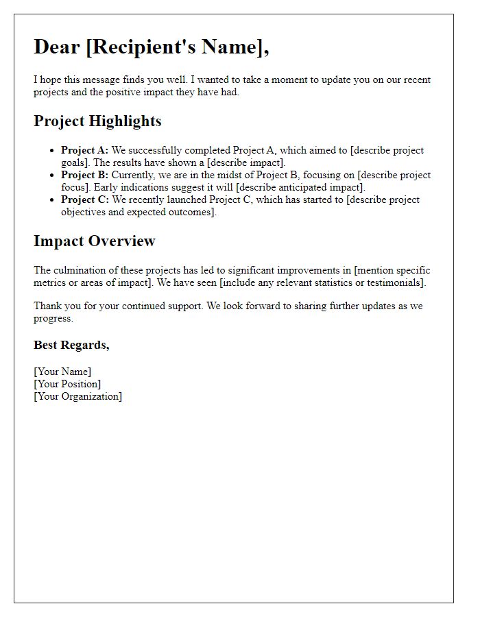 Letter template of updates on recent projects and impact