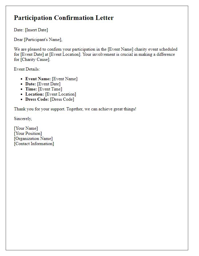 Letter template of charity event participation confirmation