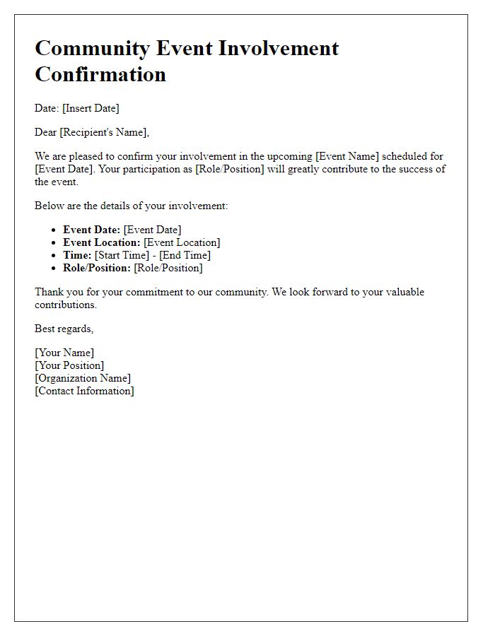 Letter template of community event involvement confirmation