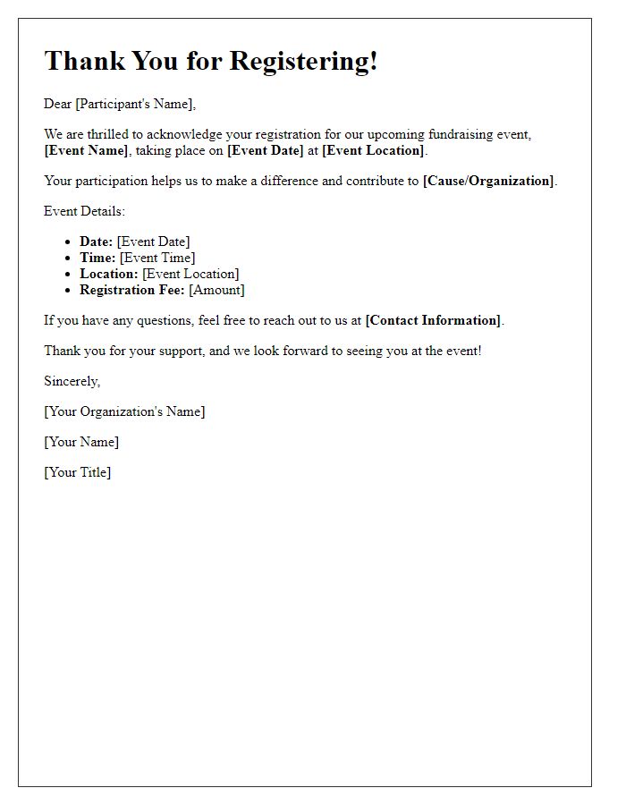 Letter template of fundraising event registration acknowledgment