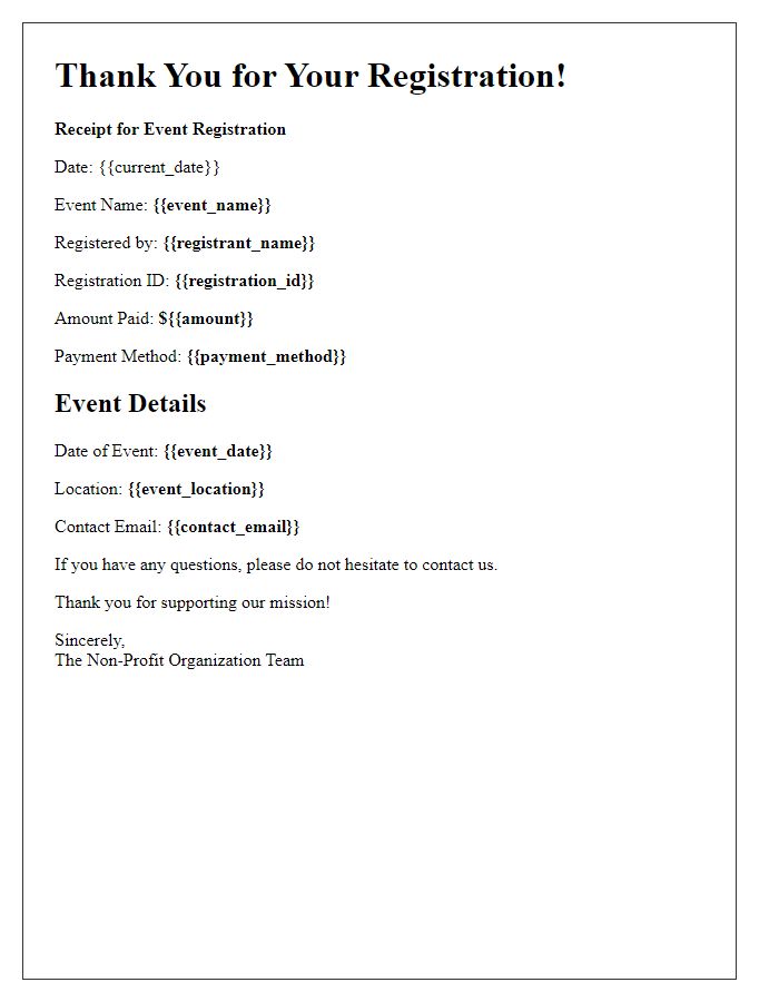 Letter template of non-profit event registration receipt