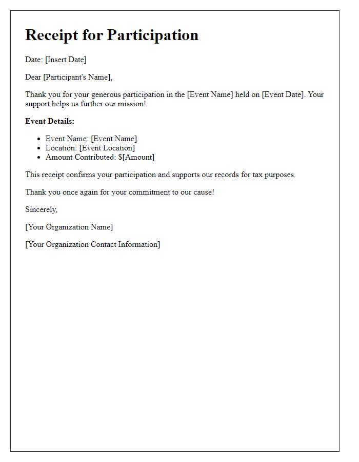 Letter template of philanthropic event participation receipt