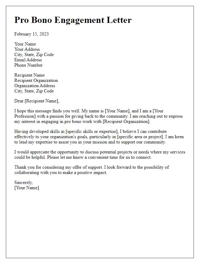 Letter template of a young professional engaging in pro bono work.