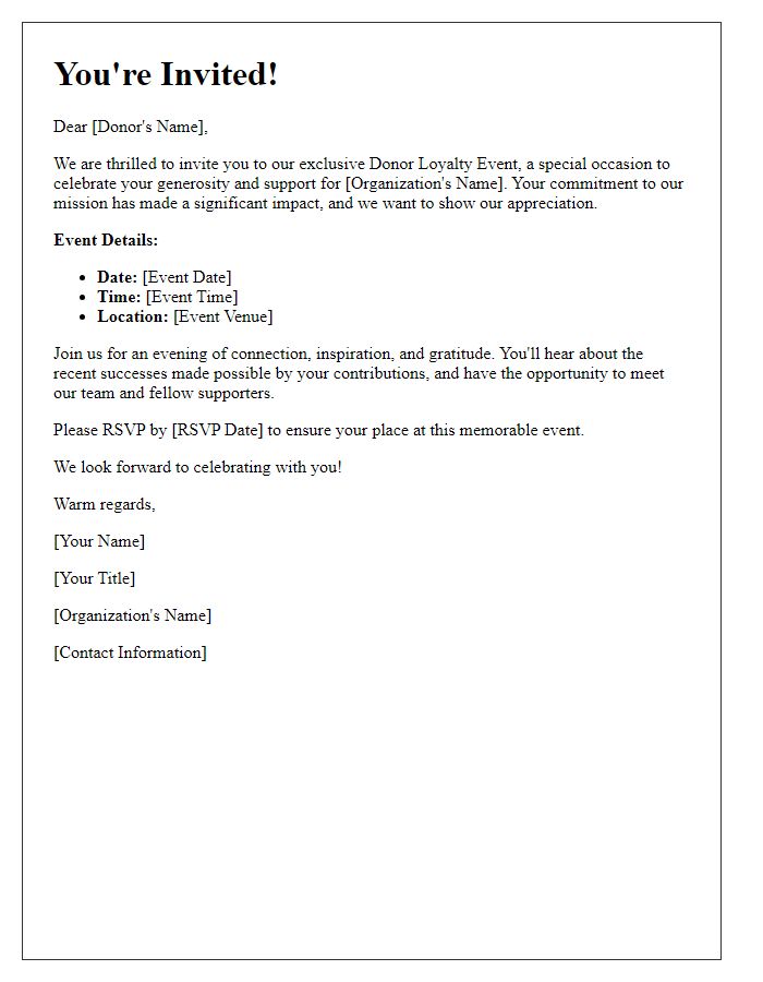 Letter template of invitation to exclusive donor loyalty events