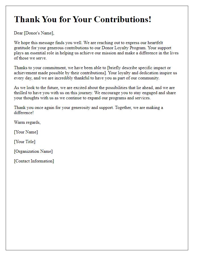 Letter template of thank you for contributions to donor loyalty program