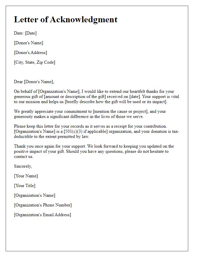 Letter template of acknowledgment for your philanthropic gift