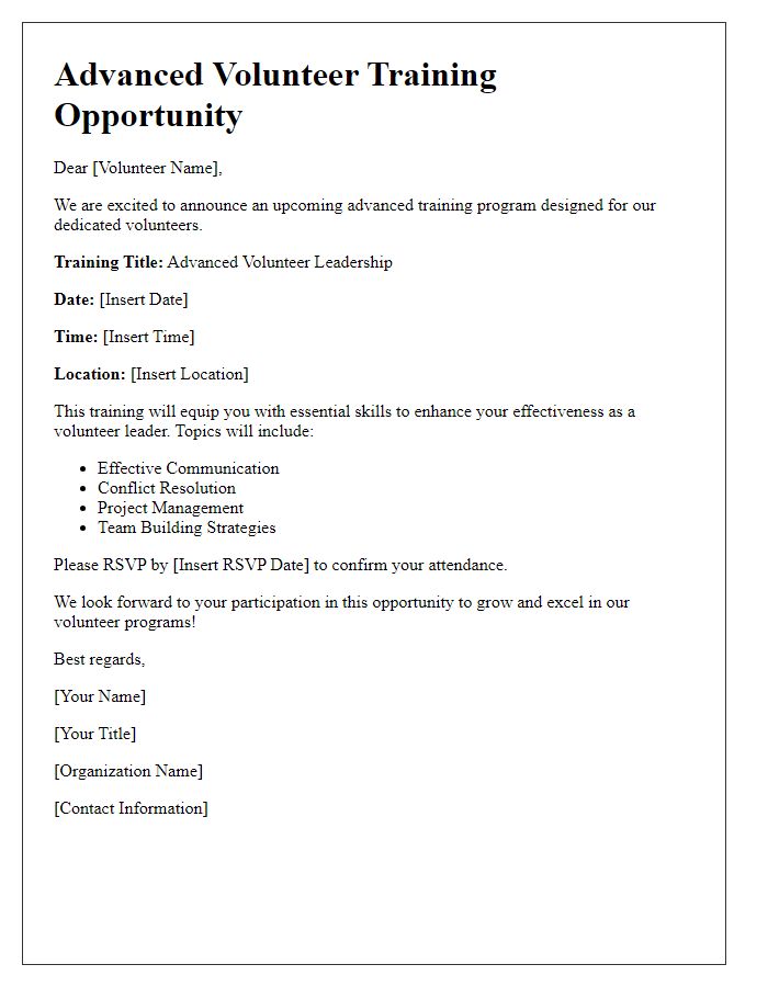 Letter template of advanced volunteer training opportunity