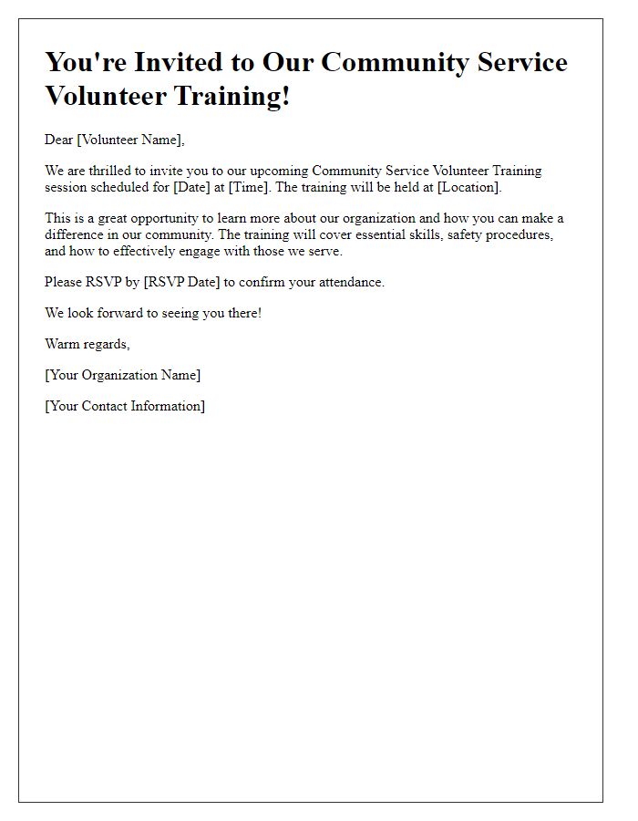 Letter template of community service volunteer training invite