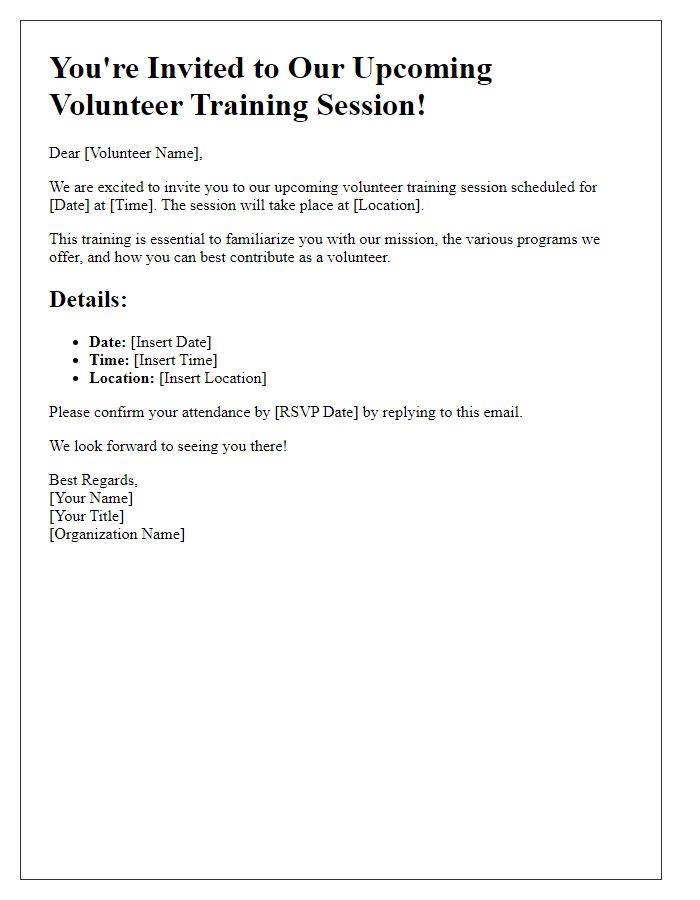 Letter template of upcoming volunteer training session invitation