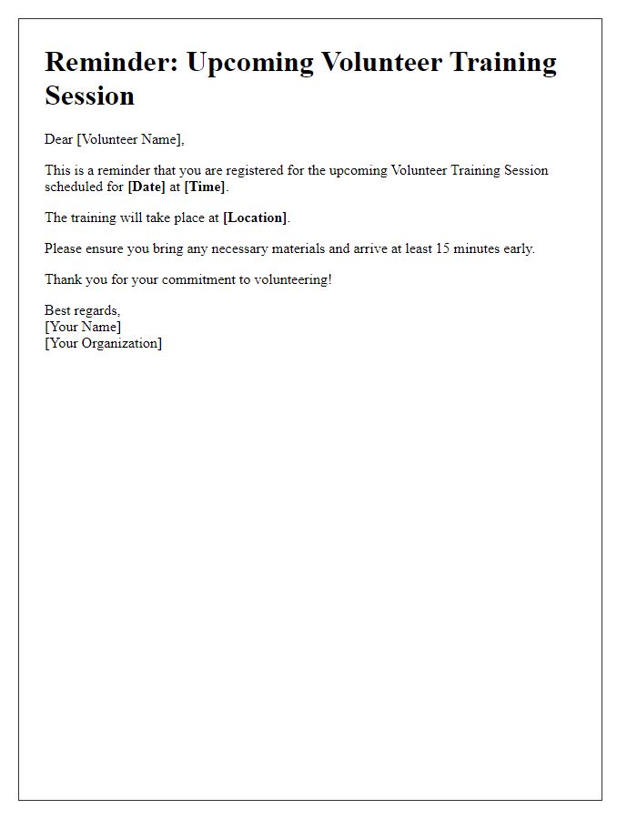 Letter template of volunteer training session registration reminder