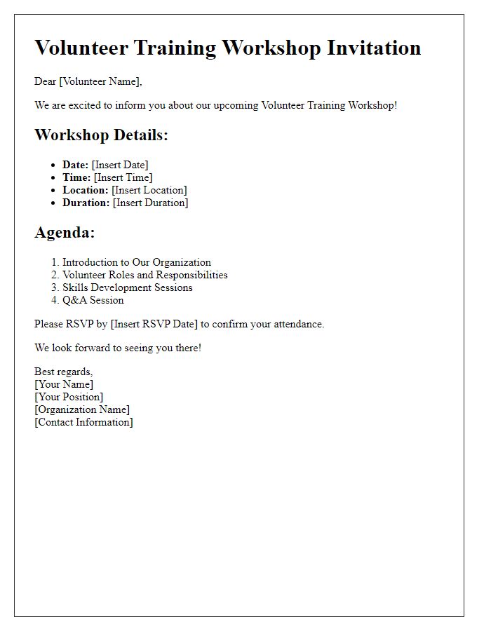 Letter template of volunteer training workshop details